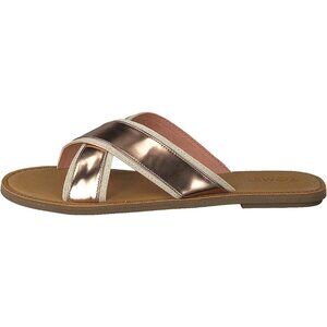 NEW TOMS Women Viv Rose Gold Specchio Leather Crisscross Colorblock Slide Sandal